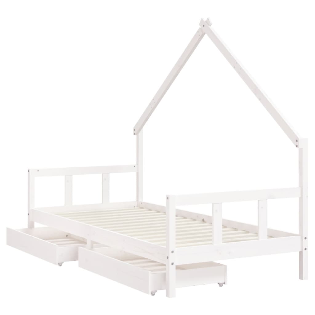 sengeramme til juniorseng m. skuffer 90x190 cm massivt fyr hvid