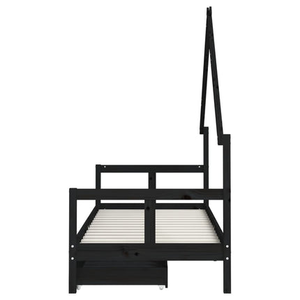 sengeramme til juniorseng m. skuffer 80x200 cm massivt fyr sort