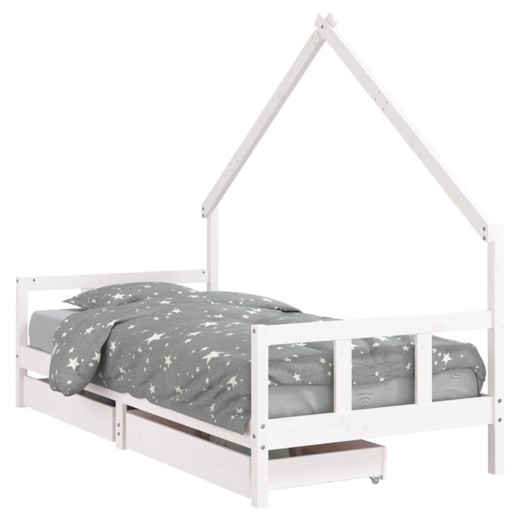 sengeramme til juniorseng m. skuffer 90x200 cm massivt fyr hvid