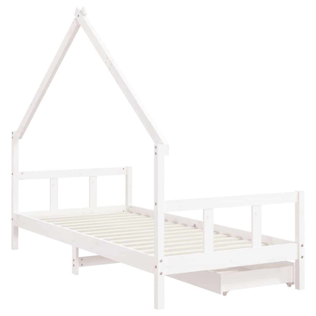 sengeramme til juniorseng m. skuffer 90x200 cm massivt fyr hvid