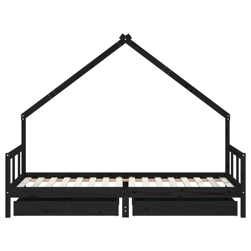 sengeramme til juniorseng m. skuffer 90x200 cm massivt fyr sort