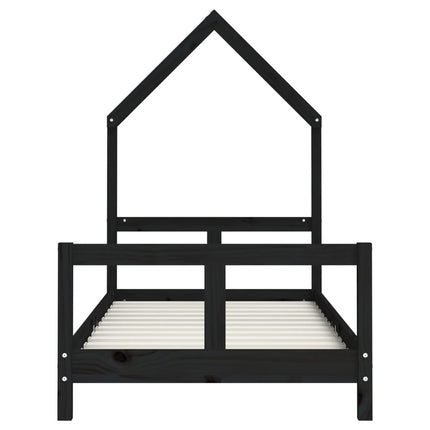sengeramme til juniorseng 80x160 cm massivt fyrretræ sort