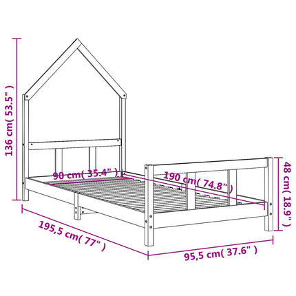 sengeramme til juniorseng 90x190 cm massivt fyrretræ hvid