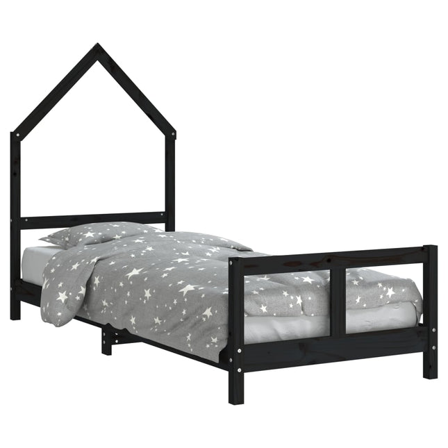 sengeramme til juniorseng 80x200 cm massivt fyrretræ sort