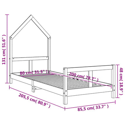 sengeramme til juniorseng 80x200 cm massivt fyrretræ sort