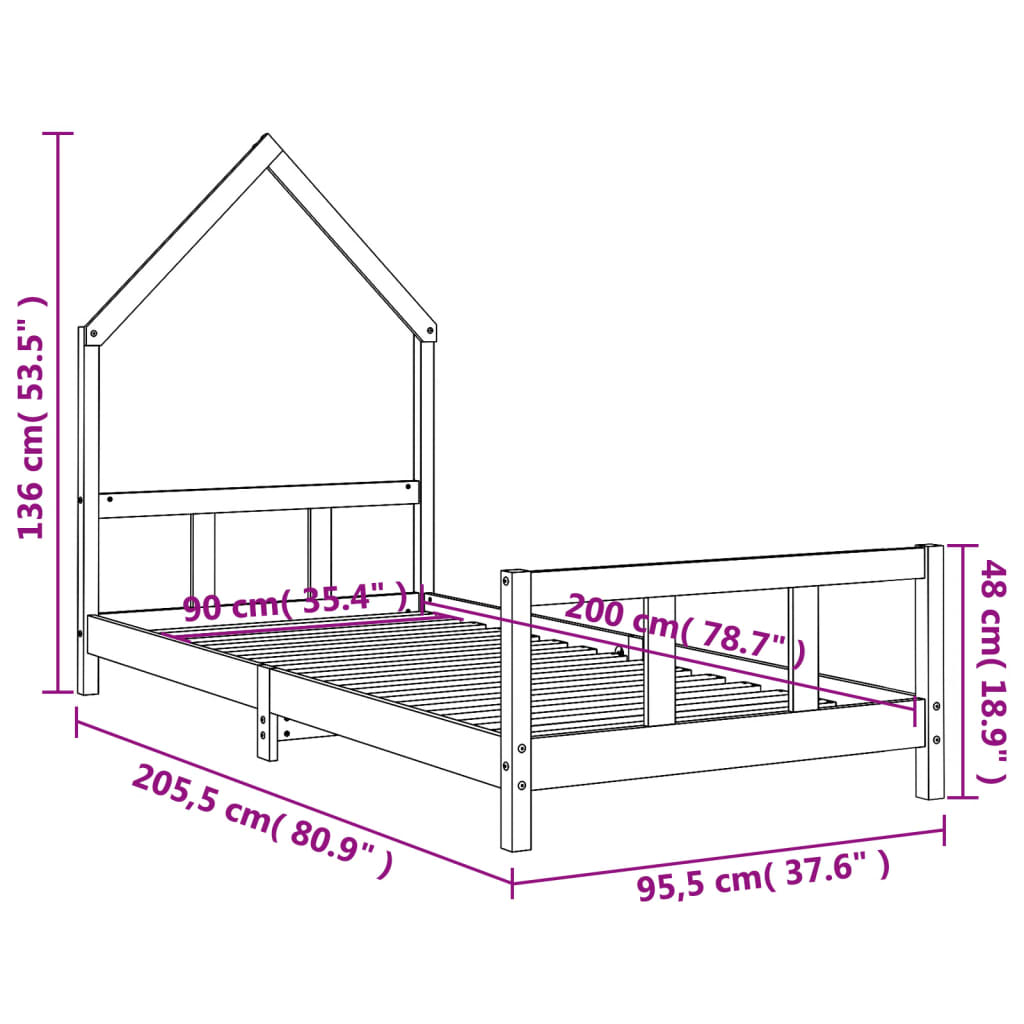 sengeramme til juniorseng 90x200 cm massivt fyrretræ hvid