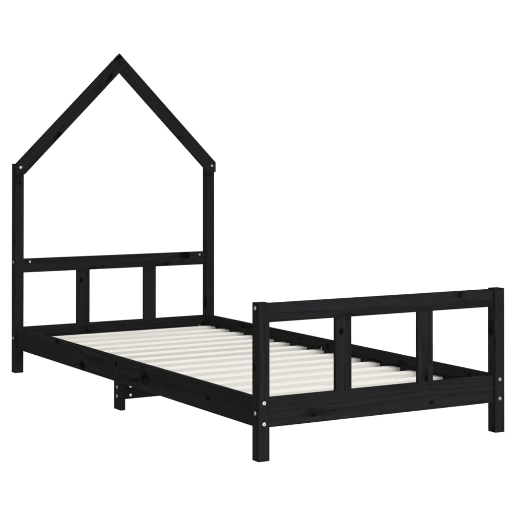 sengeramme til juniorseng 90x200 cm massivt fyrretræ sort