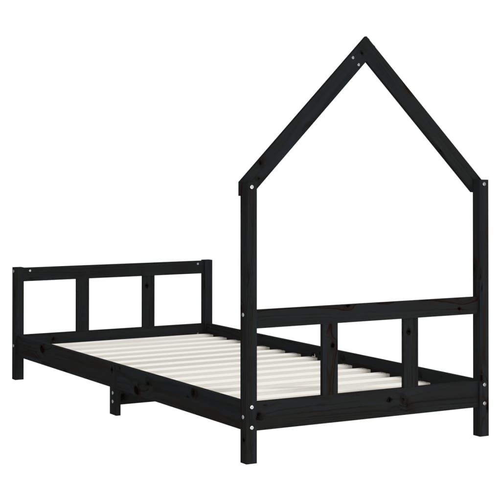 sengeramme til juniorseng 90x200 cm massivt fyrretræ sort