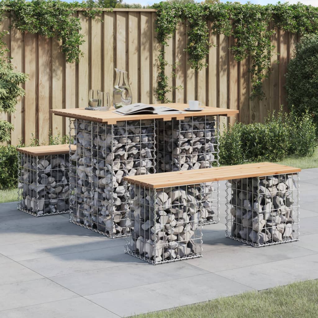 havebord gabiondesign 100x70x72 cm massivt træ fyrretræ