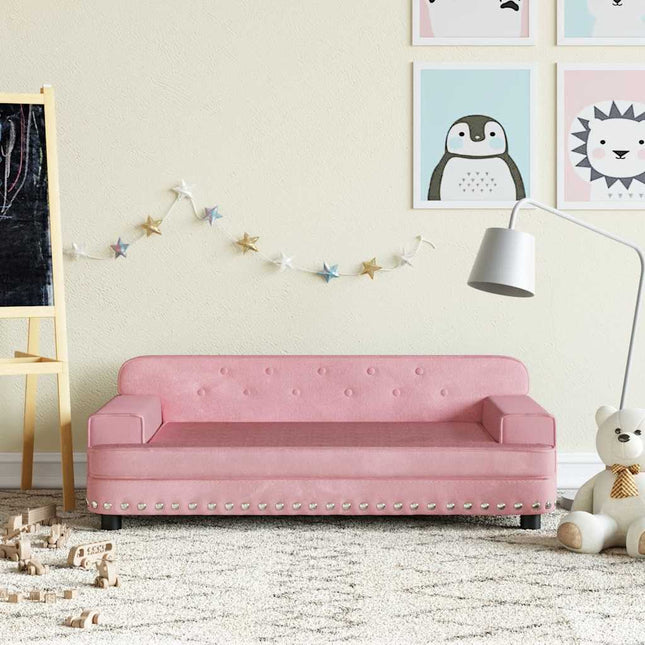 sofa til børn 90x53x30 cm velour lyserød