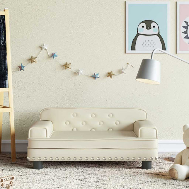 sofa til børn 70x45x30 cm kunstlæder cremefarvet