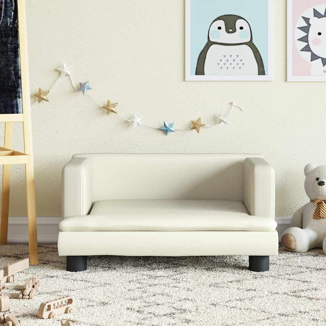 sofa til børn 60x40x30 cm kunstlæder cremefarvet