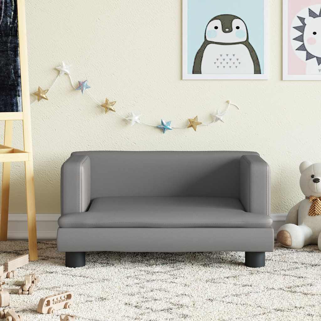 sofa til børn 60x40x30 cm kunstlæder grå