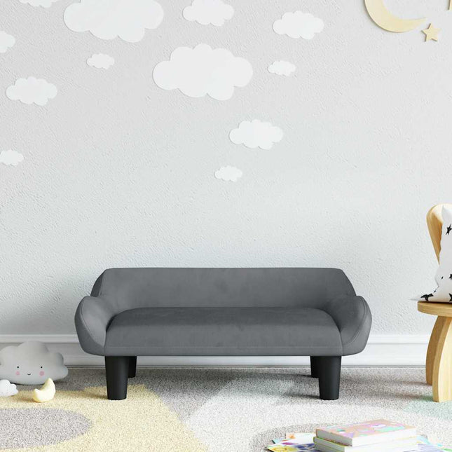 sofa til børn 70x40x24 cm velour mørkegrå