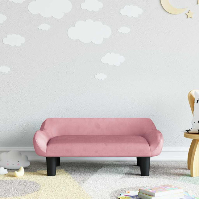sofa til børn 70x40x24 cm velour lyserød