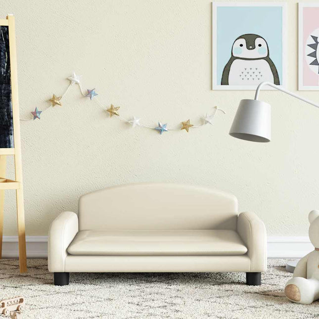 sofa til børn 70x45x30 cm kunstlæder cremefarvet