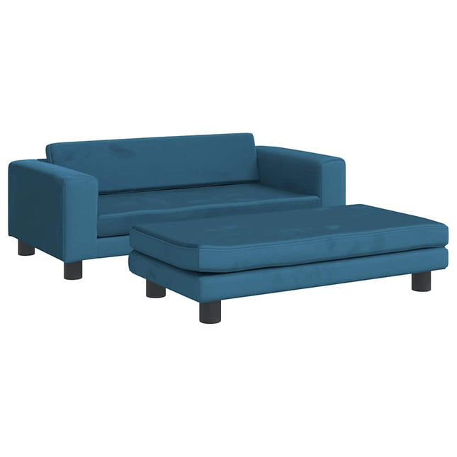 børnesofa med fodskammel 100x50x30 cm fløjl blå