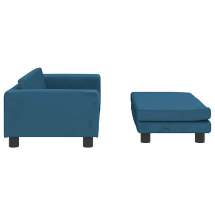 børnesofa med fodskammel 100x50x30 cm fløjl blå