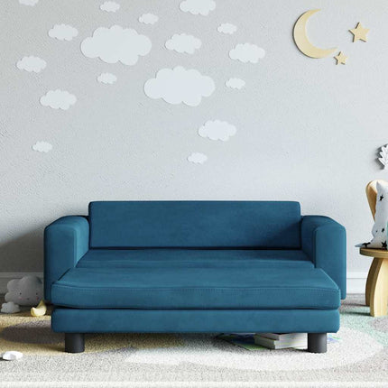 børnesofa med fodskammel 100x50x30 cm fløjl blå