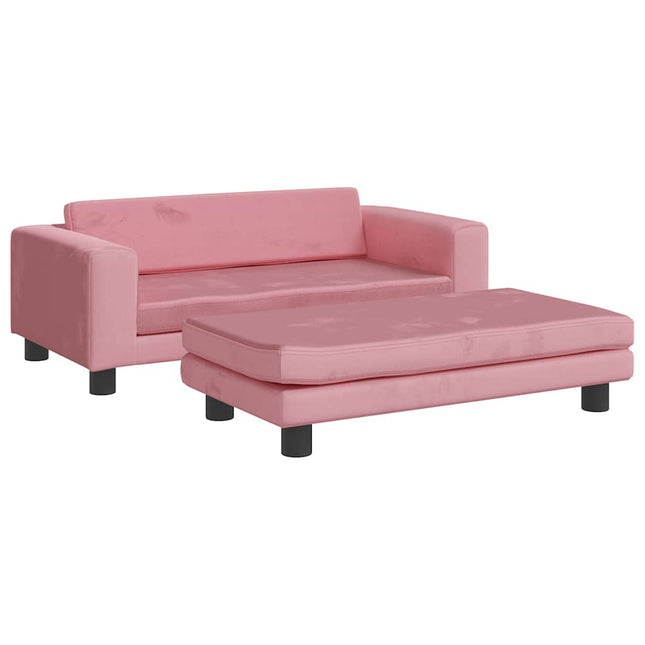 børnesofa med fodskammel 100x50x30 cm fløjl lyserød