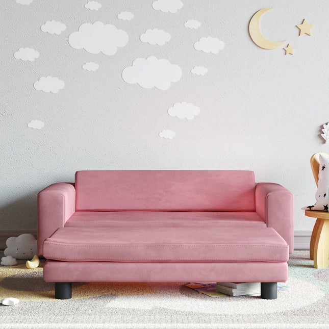 børnesofa med fodskammel 100x50x30 cm fløjl lyserød