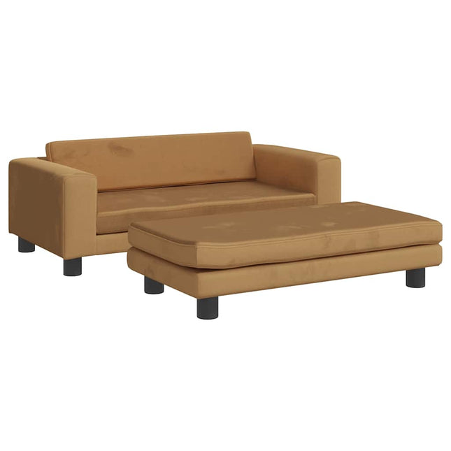 børnesofa med fodskammel 100x50x30 cm fløjl brun