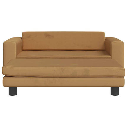 børnesofa med fodskammel 100x50x30 cm fløjl brun