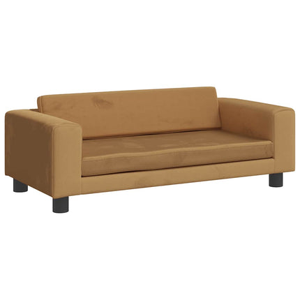 børnesofa med fodskammel 100x50x30 cm fløjl brun