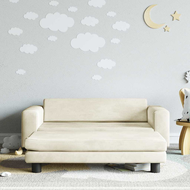 børnesofa med fodskammel 100x50x30 cm fløjl cremefarvet