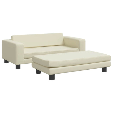 børnesofa med fodskammel 100x50x30 cm kunstlæder cremefarvet