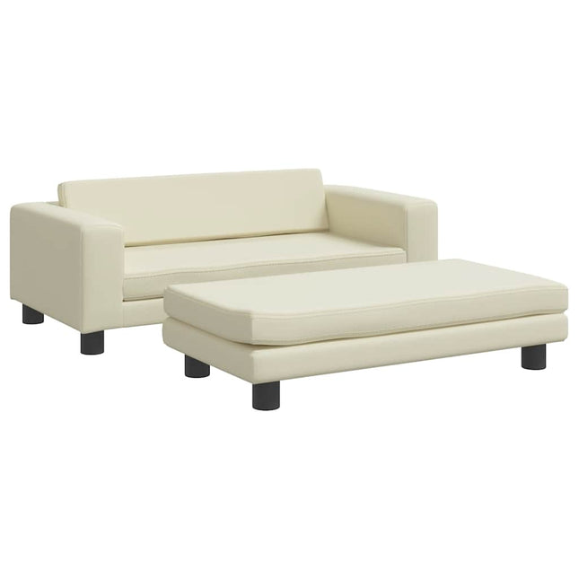 børnesofa med fodskammel 100x50x30 cm kunstlæder cremefarvet