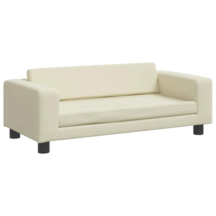 børnesofa med fodskammel 100x50x30 cm kunstlæder cremefarvet