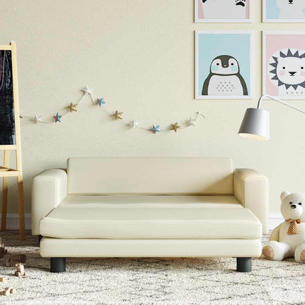 børnesofa med fodskammel 100x50x30 cm kunstlæder cremefarvet