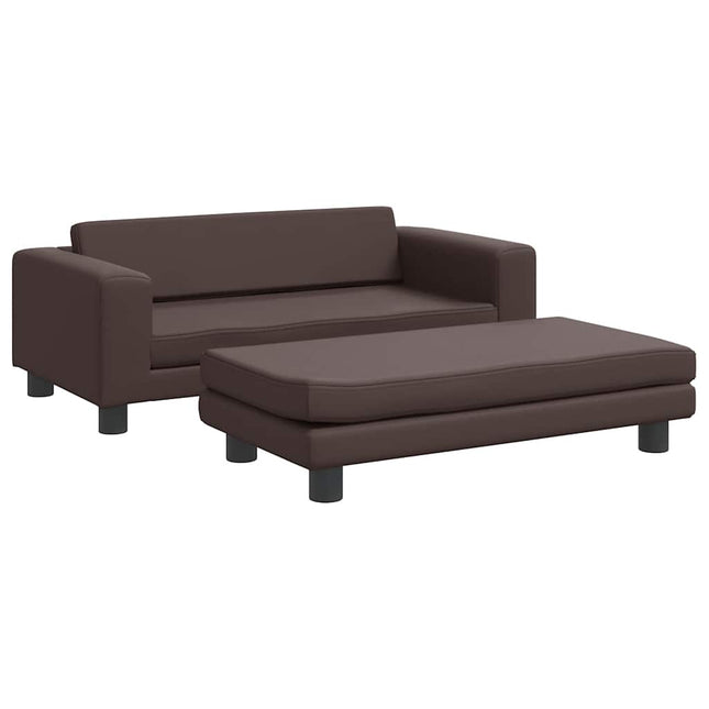 børnesofa med fodskammel 100x50x30 cm kunstlæder brun