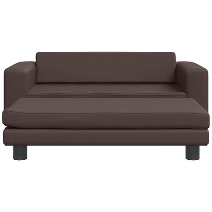 børnesofa med fodskammel 100x50x30 cm kunstlæder brun