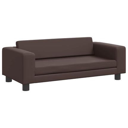 børnesofa med fodskammel 100x50x30 cm kunstlæder brun
