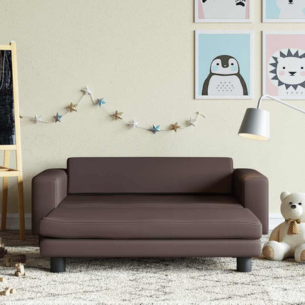 børnesofa med fodskammel 100x50x30 cm kunstlæder brun