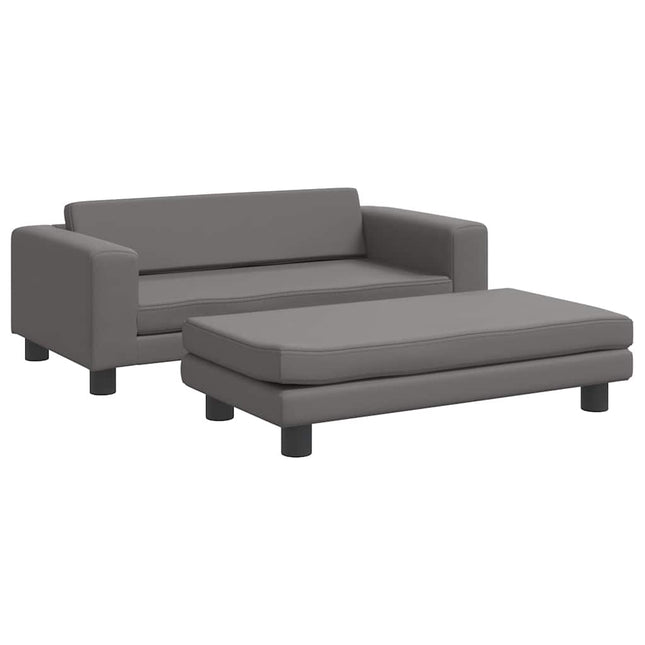børnesofa med fodskammel 100x50x30 cm kunstlæder grå