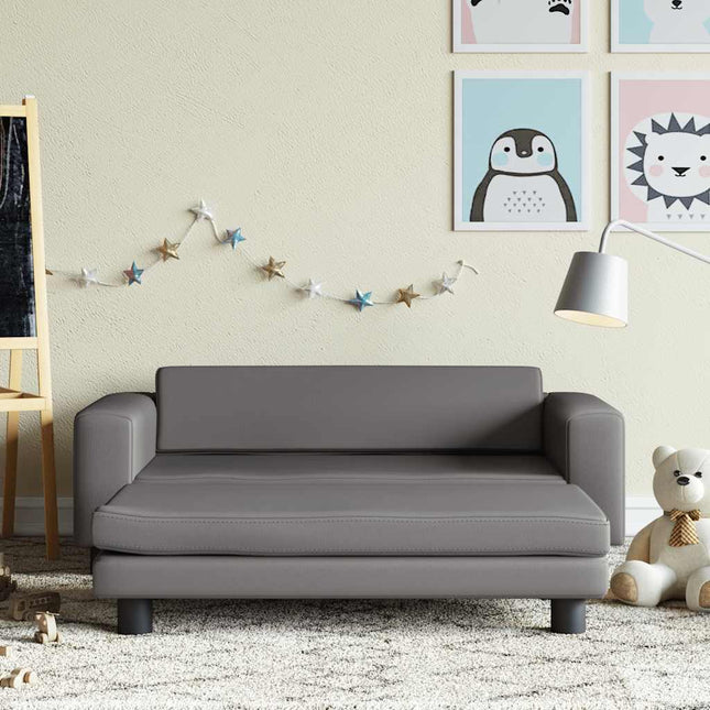 børnesofa med fodskammel 100x50x30 cm kunstlæder grå