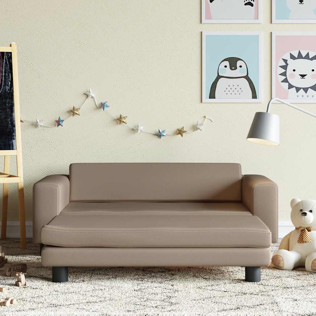 børnesofa med fodskammel 100x50x30 cm kunstlæder cappuccino