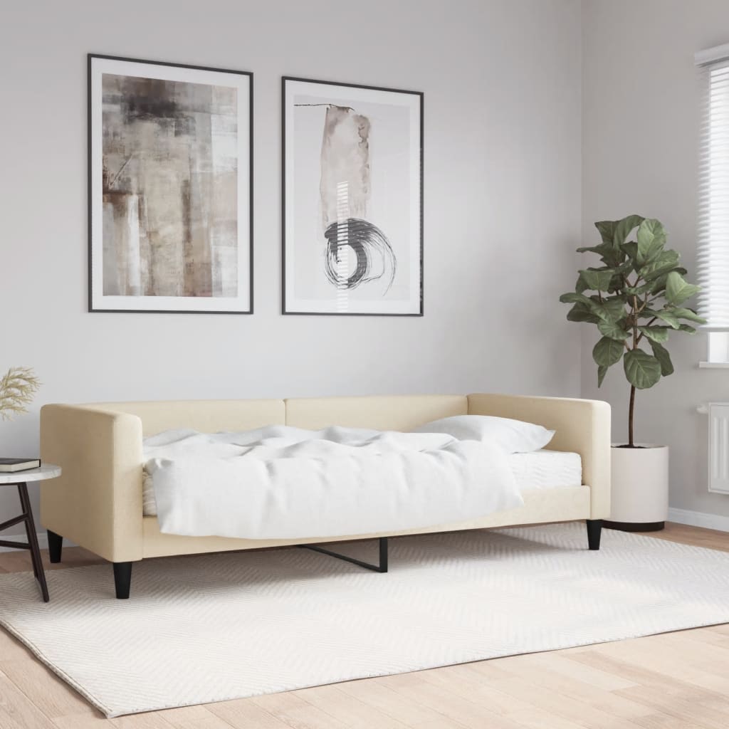 daybed med madras 90x200 cm stof cremefarvet