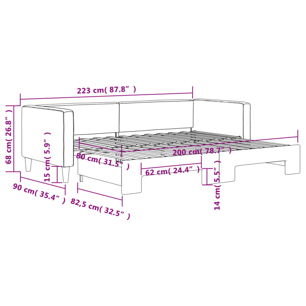 daybed med udtræk 80x200 cm stof mørkegrå