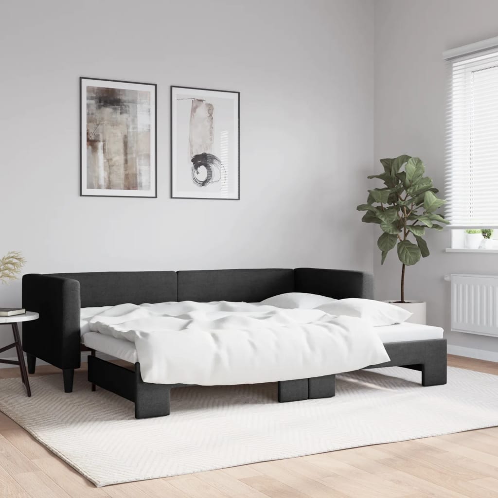 daybed med udtræk 80x200 cm stof sort billede