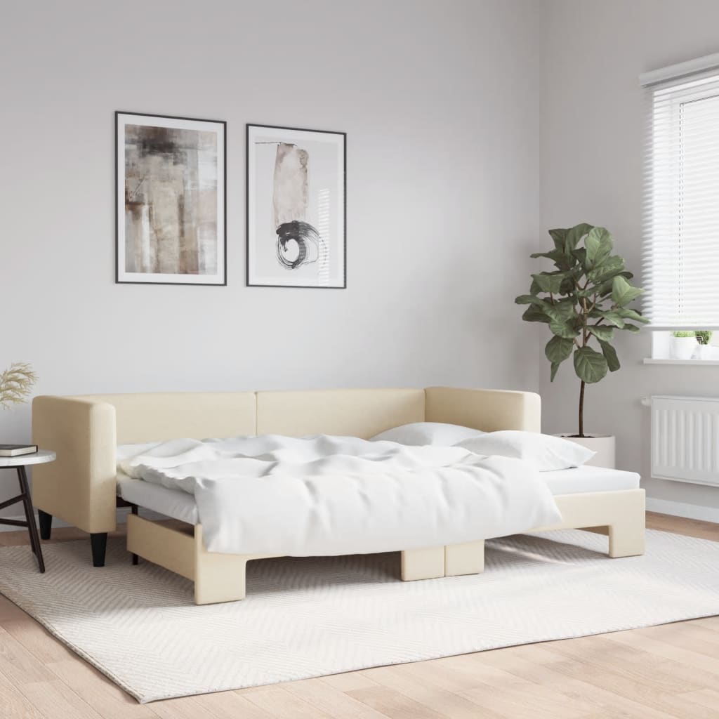 daybed med udtræk 80x200 cm stof cremefarvet billede