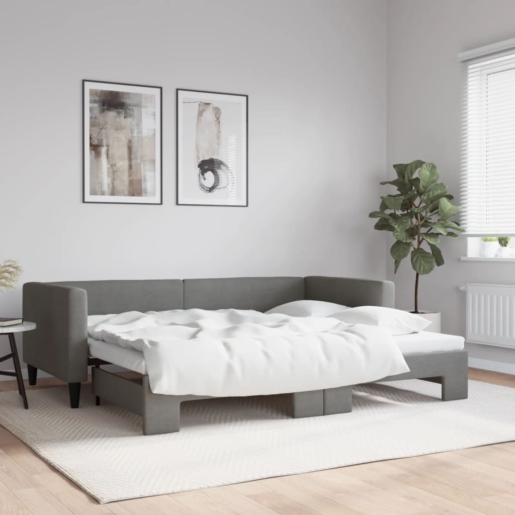 Daybed Stof Mørkegrå - med udtræk / 90 x 200 cm