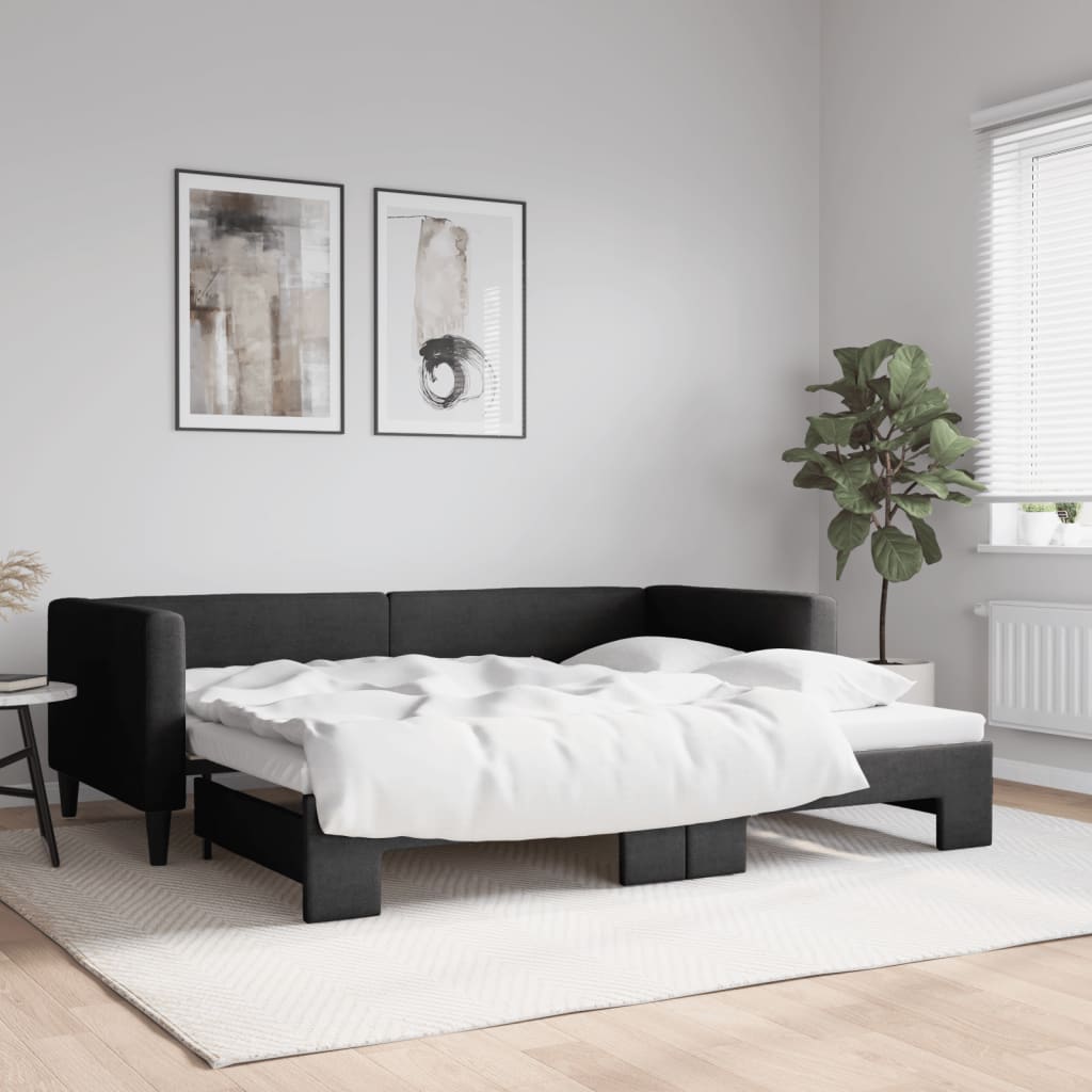 daybed med udtræk 90x200 cm stof sort billede
