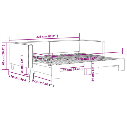 daybed med udtræk 90x200 cm stof gråbrun