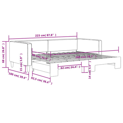 daybed med udtræk 90x200 cm stof cremefarvet