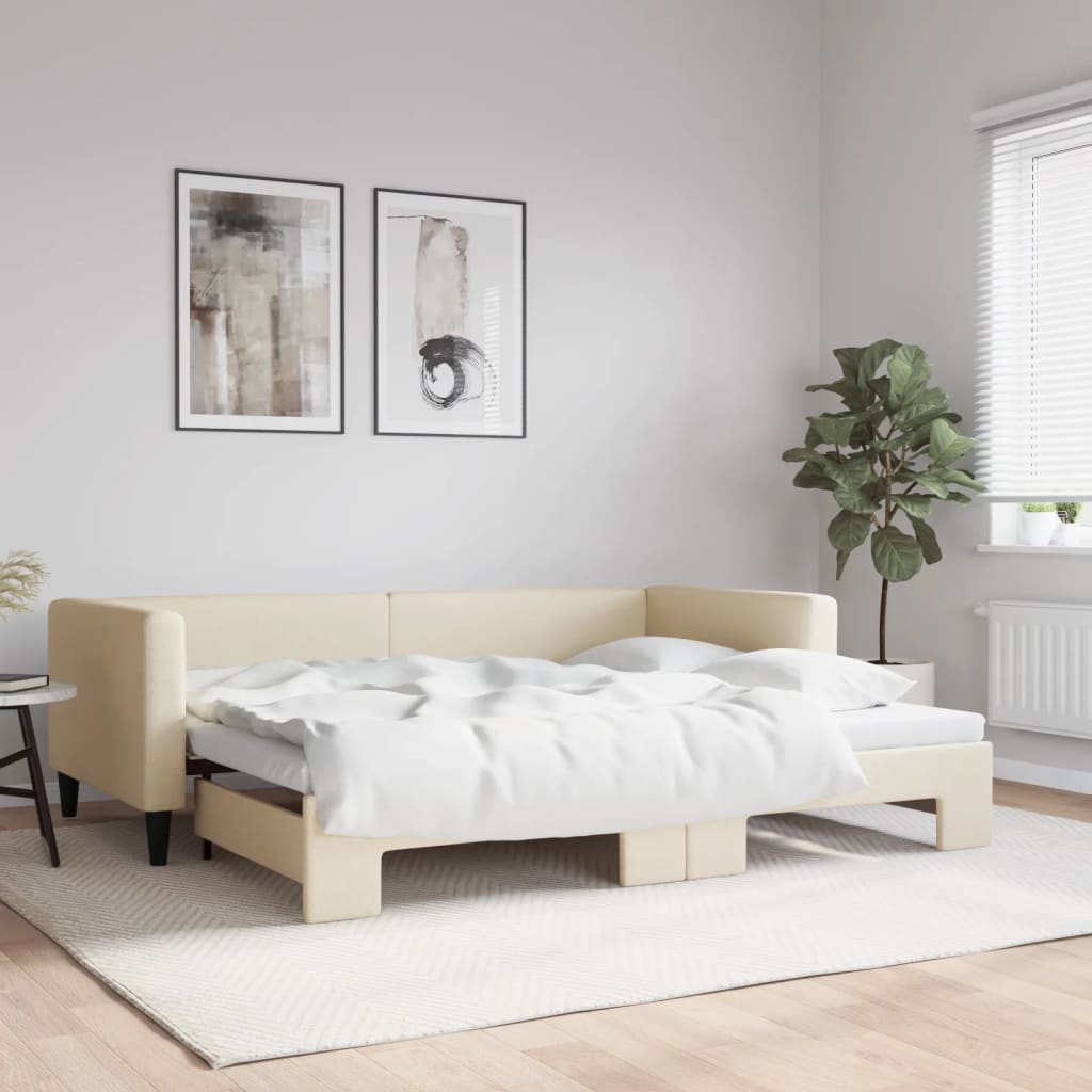 Daybed Stof Farvet Creme - med udtræk / 90 x 200 cm