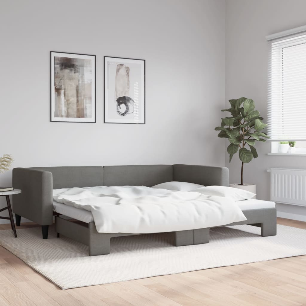 Daybed Stof Mørkegrå - med udtræk / 100 x 200 cm